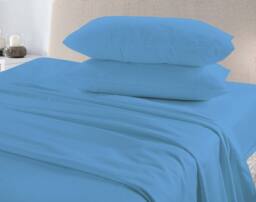 Homes-Linen Flannelette Plain Reversible Duvet Cover Set with Pillowcases in Blue - Size: Super King - thumbnail 2