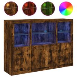 Berkfield Home Sideboards with LED Lights 3 pcs Smoked Oak Engineered Wood in Brown - thumbnail 3
