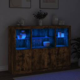 Berkfield Home Sideboards with LED Lights 3 pcs Smoked Oak Engineered Wood in Brown - thumbnail 1