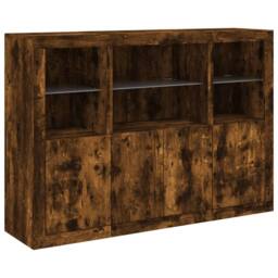 Berkfield Home Sideboards with LED Lights 3 pcs Smoked Oak Engineered Wood in Brown - thumbnail 5