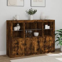 Berkfield Home Sideboards with LED Lights 3 pcs Smoked Oak Engineered Wood in Brown - thumbnail 4