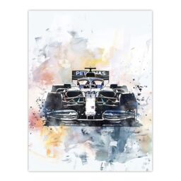 "Artery8 Racing Modern Watercolour Race Car Track Shot Wall Art Print in Black - Size: W24"" x H32""" - thumbnail 1