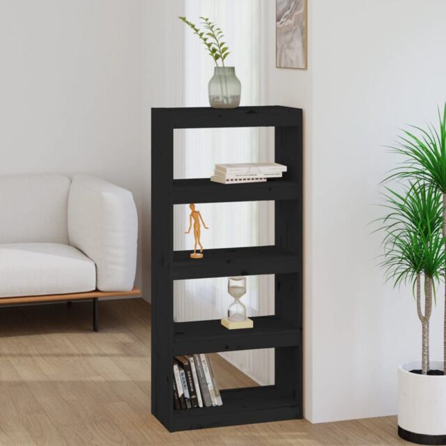 Berkfield Home Book Cabinet/Room Divider Black 60x30x135.5 cm Solid Wood Pine - image 1