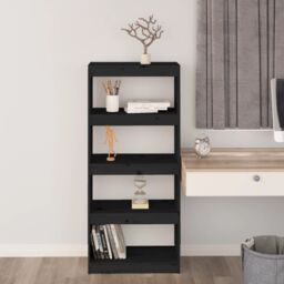 Berkfield Home Book Cabinet/Room Divider Black 60x30x135.5 cm Solid Wood Pine - thumbnail 3