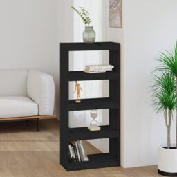 Berkfield Home Book Cabinet/Room Divider Black 60x30x135.5 cm Solid Wood Pine - thumbnail 1