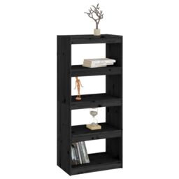 Berkfield Home Book Cabinet/Room Divider Black 60x30x135.5 cm Solid Wood Pine - thumbnail 4