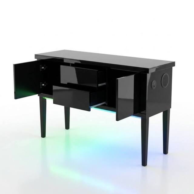 HOME LUXE INTERIOR Aura High Gloss Black Sideboard with LED Light, USB & Bluetooth 120cm - image 1