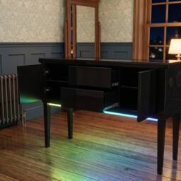 HOME LUXE INTERIOR Aura High Gloss Black Sideboard with LED Light, USB & Bluetooth 120cm - thumbnail 5