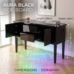 HOME LUXE INTERIOR Aura High Gloss Black Sideboard with LED Light, USB & Bluetooth 120cm - thumbnail 6