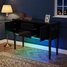 HOME LUXE INTERIOR Aura High Gloss Black Sideboard with LED Light, USB & Bluetooth 120cm - thumbnail 2