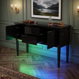 HOME LUXE INTERIOR Aura High Gloss Black Sideboard with LED Light, USB & Bluetooth 120cm - thumbnail 4