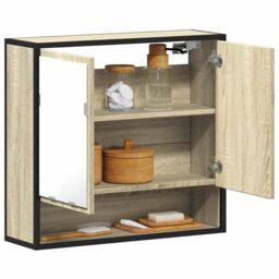 Berkfield Home Bathroom Mirror Cabinet Sonoma Oak 65x20x60 cm Engineered Wood in Brown - Size: 65 x 20 x 60 cm - thumbnail 1