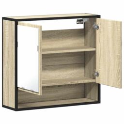 Berkfield Home Bathroom Mirror Cabinet Sonoma Oak 65x20x60 cm Engineered Wood in Brown - Size: 65 x 20 x 60 cm - thumbnail 8