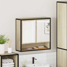 Berkfield Home Bathroom Mirror Cabinet Sonoma Oak 65x20x60 cm Engineered Wood in Brown - Size: 65 x 20 x 60 cm - thumbnail 4