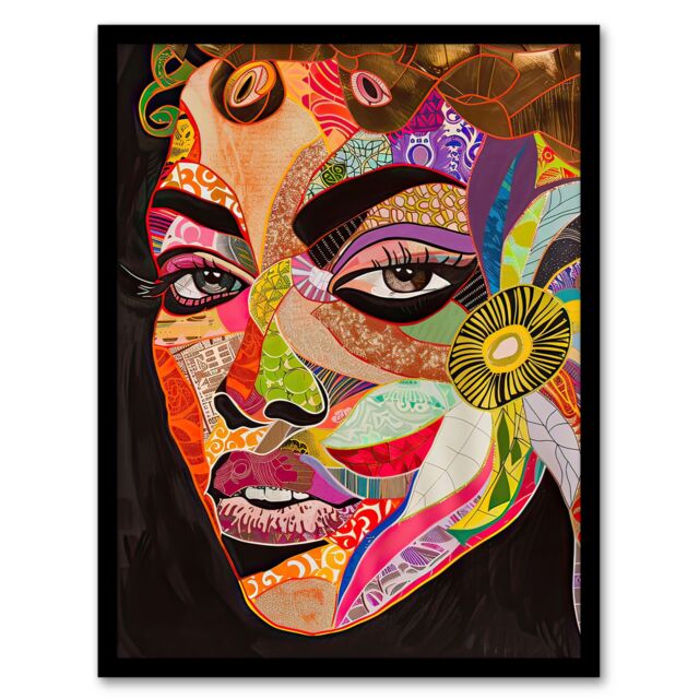 Artery8 Abstract Colourful Woman Portrait Mosaic Artwork Framed Art Print - Size: A4 - image 1