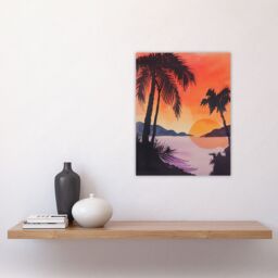 "Artery8 Hawaii Sunset Beach Cove Palm Trees Watercolour Wall Art Print in Orange - Size: W12"" x H16""" - thumbnail 4