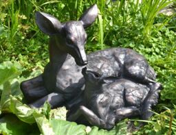 Inspirational Gifting Large Doe & Baby Fawn Laying Deer Garden Ornament Sculpture Hand Crafted in Bronze - thumbnail 5