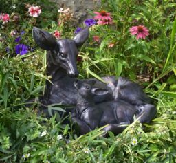Inspirational Gifting Large Doe & Baby Fawn Laying Deer Garden Ornament Sculpture Hand Crafted in Bronze - thumbnail 3