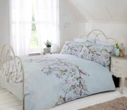 Rapport Home Eloise Floral Polycotton Duvet Cover Set with Pillowcase in Duck Egg Blue - Size: Double - thumbnail 1
