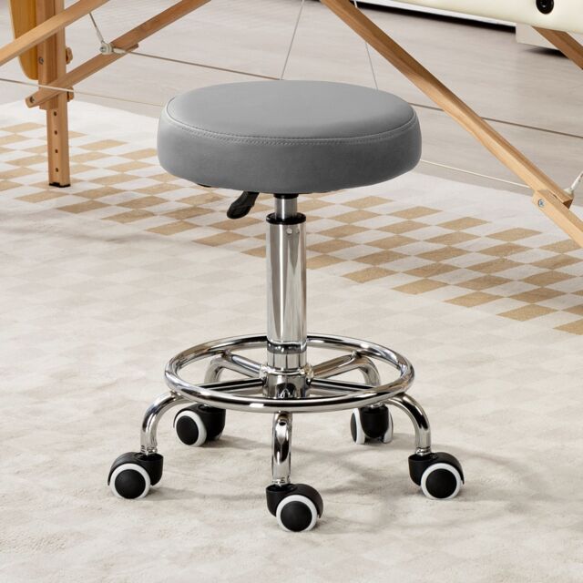 VINSETTO Round PU leather Salon Beautician Stool Adjustable Height in Grey - image 1