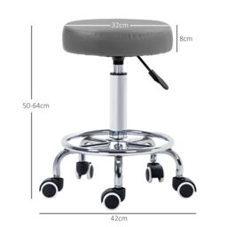 VINSETTO Round PU leather Salon Beautician Stool Adjustable Height in Grey - thumbnail 3