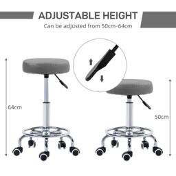 VINSETTO Round PU leather Salon Beautician Stool Adjustable Height in Grey - thumbnail 4