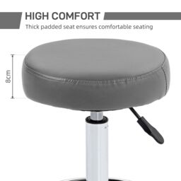 VINSETTO Round PU leather Salon Beautician Stool Adjustable Height in Grey - thumbnail 5