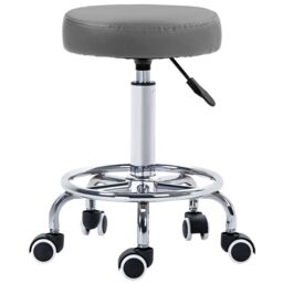 VINSETTO Round PU leather Salon Beautician Stool Adjustable Height in Grey - thumbnail 2