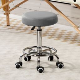 VINSETTO Round PU leather Salon Beautician Stool Adjustable Height in Grey - thumbnail 1