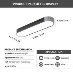 NIVOR 50cm Simple Rectangle Acrylic LED Flush Mount Ceiling Cool Light in Black - thumbnail 2