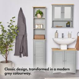 Havendro Tall Bathroom Cabinet Slim Grey Storage 6 Shelves - thumbnail 3