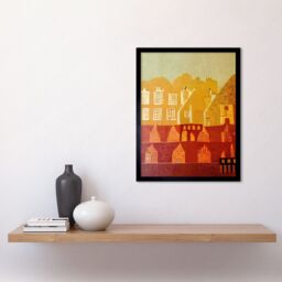 "Artery8 Wall Art Print Vintage Folk Art Mid Century Cityscape Abstract Art Framed in Black - Size: W12"" x H16""" - thumbnail 2