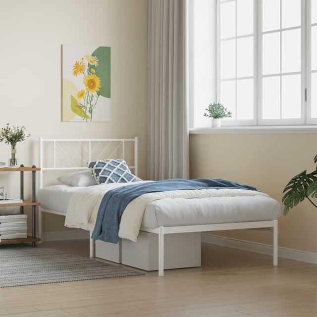 Berkfield Home Metal Bed Frame with Headboard White 75x190 cm Small Single - image 1