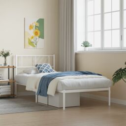 Berkfield Home Metal Bed Frame with Headboard White 75x190 cm Small Single