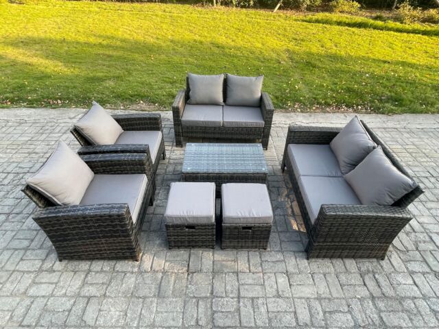 Fimous Garden Furniture Sets 7 Pieces Outdoor Rattan Furniture Manual Wicker Patio Sofa Chair Set with Coffee Table in Dark Grey