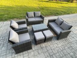 Fimous Garden Furniture Sets 7 Pieces Outdoor Rattan Furniture Manual Wicker Patio Sofa Chair Set with Coffee Table in Dark Grey - thumbnail 2