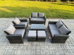 Fimous Garden Furniture Sets 7 Pieces Outdoor Rattan Furniture Manual Wicker Patio Sofa Chair Set with Coffee Table in Dark Grey - thumbnail 1