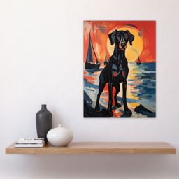 "Artery8 Wall Art Print Black Doberman Dog Artwork Coastal Sunset Seascape Poster Picture - Size: W18"" x H24""" - thumbnail 4