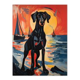 "Artery8 Wall Art Print Black Doberman Dog Artwork Coastal Sunset Seascape Poster Picture - Size: W18"" x H24""" - thumbnail 1