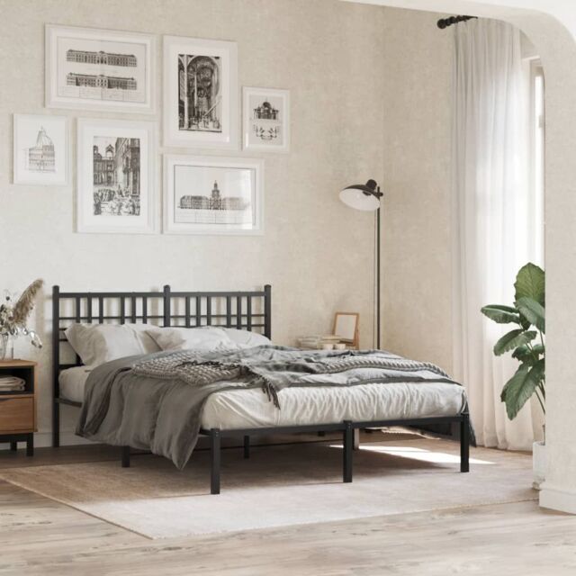 Berkfield Home Metal Bed Frame without Mattress with Headboard Black 120x190cm - Size: 120x190 cm - image 1