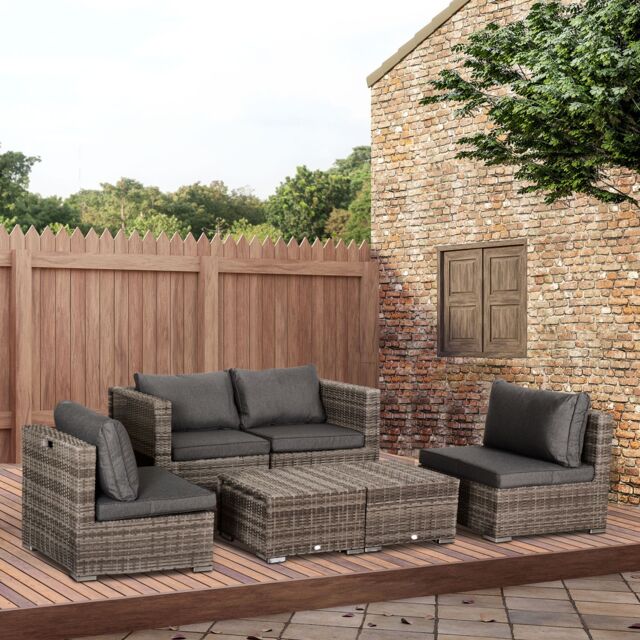 OUTSUNNY 8pc Outdoor Patio Furniture Set Weather Wicker Rattan Sofa Chair in Grey - image 1