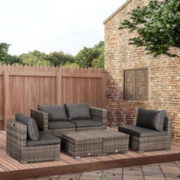 OUTSUNNY 8pc Outdoor Patio Furniture Set Weather Wicker Rattan Sofa Chair in Grey - thumbnail 1
