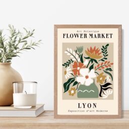 ARTZE Lyon Beige & Green Flower Market Exhibition Framed Print SIZE: A3 with Oak Frame - thumbnail 2