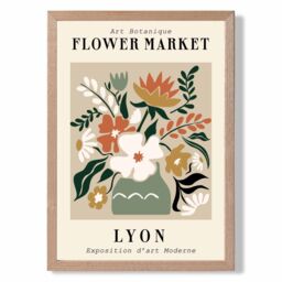 ARTZE Lyon Beige & Green Flower Market Exhibition Framed Print SIZE: A3 with Oak Frame - thumbnail 1