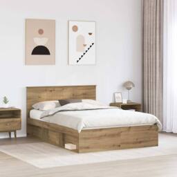 Berkfield Home Bed Frame Artisian Oak 140 x 190 cm Solid Pine Wood in Brown - thumbnail 3
