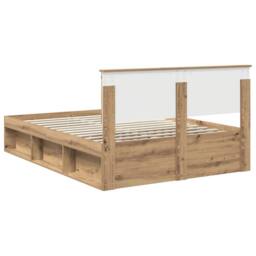 Berkfield Home Bed Frame Artisian Oak 140 x 190 cm Solid Pine Wood in Brown - thumbnail 9