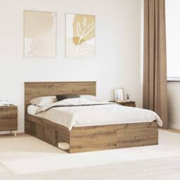 Berkfield Home Bed Frame Artisian Oak 140 x 190 cm Solid Pine Wood in Brown - thumbnail 1