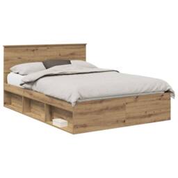 Berkfield Home Bed Frame Artisian Oak 140 x 190 cm Solid Pine Wood in Brown - thumbnail 2