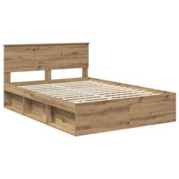 Berkfield Home Bed Frame Artisian Oak 140 x 190 cm Solid Pine Wood in Brown - thumbnail 4