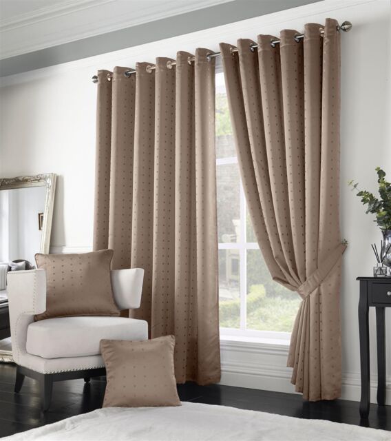 Luxury Living Adi Lined Ring Top Eyelet Curtains in Beige - Size: 168 cm width x 183 cm drop - image 1